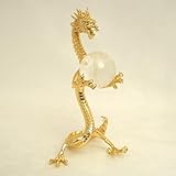 RELIGHT 龍 置物 風水 龍の像 金属製 インテリア 開運 玄関 飾り 天然石 水晶玉 ギフト 3色展開 (ゴールド, 丸玉あり)