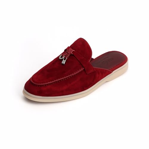 Image of XOBZJH Designer Women's Mules Flat Heel - Suede Leather Flats with Tassel Detail, Comfortable Slip-On Backless Loafers,Casual & Work Shoes