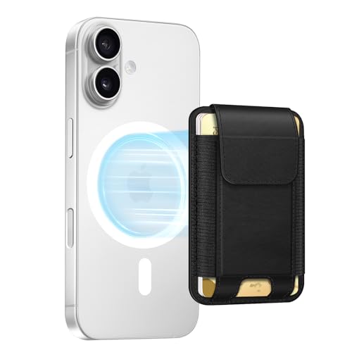 FINPAC MagSafe Wallet, Magnetic Card Wallet Holder for iPhone 17/16/15/14/13/12 Series, Safe RFID Blocking Slim Leather 6 Card Holder for Women Men, Black