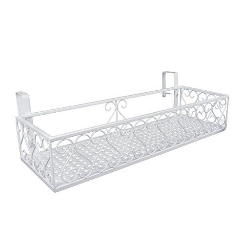 Saim Large Hanging Plant Holder Railing Shelf, Metal Fence Planters with Hooks Flower Bucket for Balcony Outdoor Garden Window Porch Patio（23.5x8x4.5