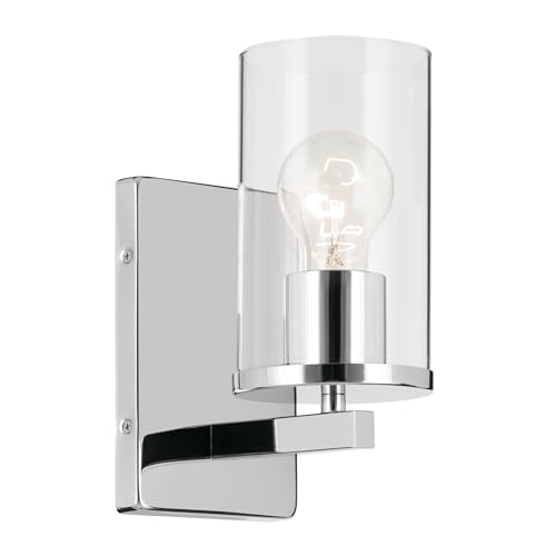 Image of Kichler Crosby 4.5 inch 1-Light Wall Sconce Bathroom Light Fixture with Clear Glass in Chrome for Bathroom, Powder Room, Hallway, Kitchen, Bedroom (4.5 inch x 9.25 inch), 45495CHCLR