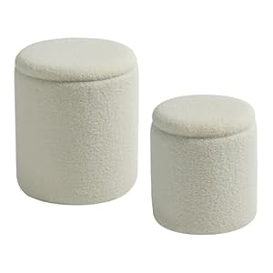 Sayma round set of 2 ottoman with storage sherpa storage ottoman chair makeup vanity stool chair multifunctional for living room bedroom dining room white  urban country home decor