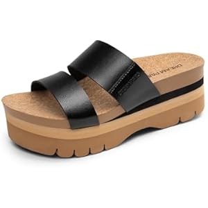 DREAM PAIRS Women's Platform Slides Sandals Comfortable Arch Support Two Strap Slip On Fashion Beach Wedge Sandals 6 Black