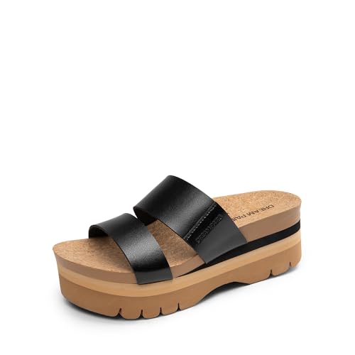 DREAM PAIRS Women's Platform Slides Sandals Comfortable Arch Support Footbed Two Strap Slip-on Fashion Beach Wedge Sandals
