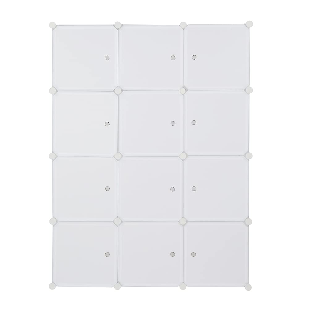 LEADZM Regalsystem, 12 Würfel, Kunststoff-Kleiderschrank mit Türen, Modulares Schranksystem zur platzsparenden Aufbewahrung, 105 x 45 x 140 cm, Weiß,