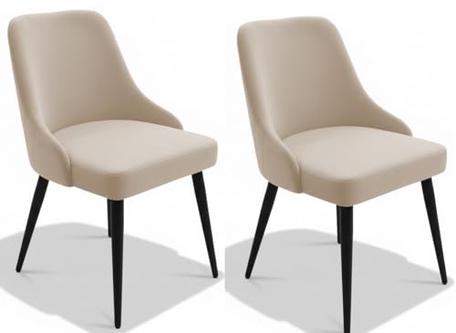 Image of Finch Fox Taskpro Modern Unique Velvet Upholstered Seating Living Room Dining Chair with Black Metal Legs in Cream Color (Set of 2)