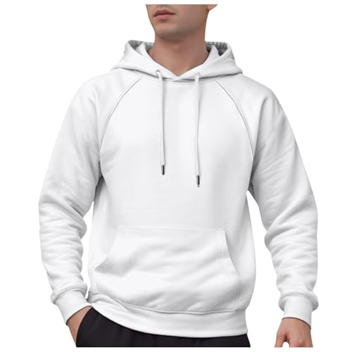 Mens Hoodies Pullover Long Sleeve Casual Fleece Sweatshirts Winter Solid Color Hooded Tops with Pocket Hoodie