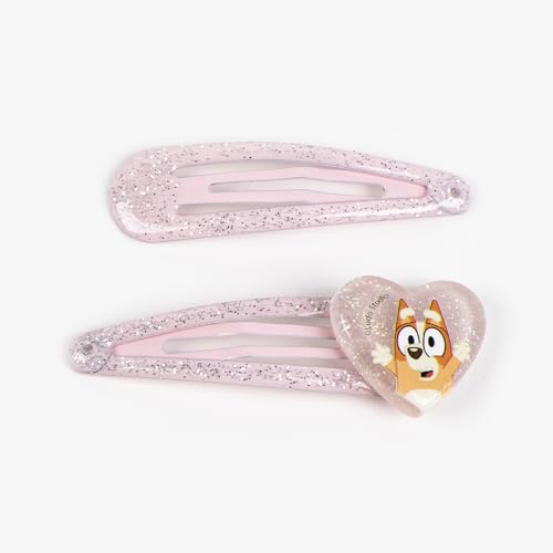 CERDÁ LIFE'S LITTLE MOMENTS Bluey & Bingo Set mit 4 Haarnadeln mit Glitzer – Metall-Haarspangen für Mädchen mit Glitzer in Rosa und Blau – offiziell lizenziertes Haar-Zubehör