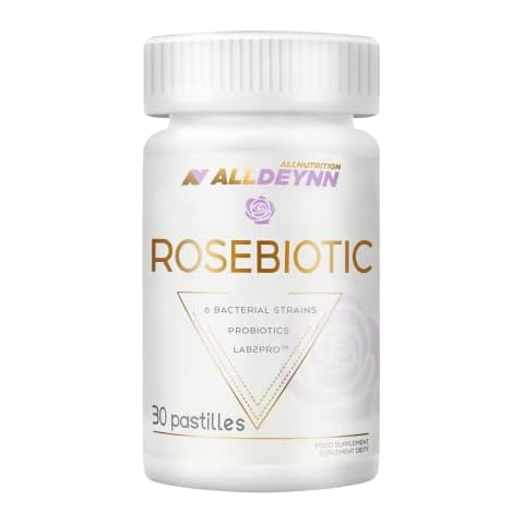 ALLDEYN Rosebiotic Multi Strain Probiotic Dietary Supplement 3 Billion CFU for The Digestive System Intestinal Microflora Support Stomach Acid Resistant 30 Chewable Pastilles Cover