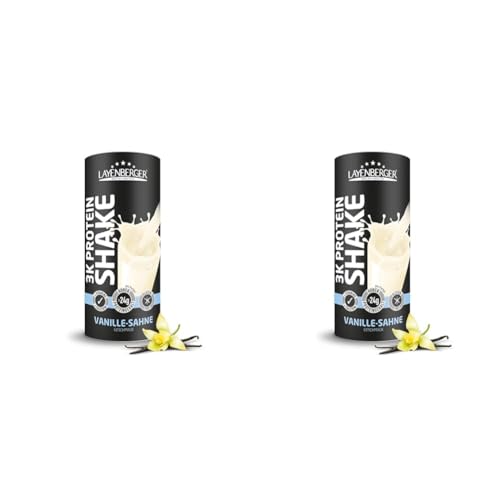 Layenberger 3K Protein Shake - 79% Eiweiß und nur 4,1% Kohlenhydrate bei 7,2 g Zucker, (1x 360 g) - Vanille-Sahne (Packung mit 2)