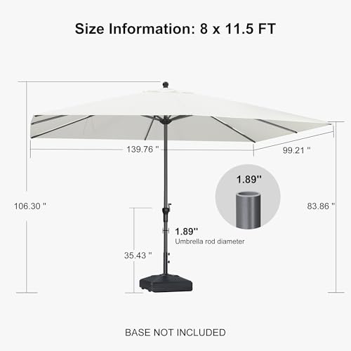 Image of PURPLE LEAF Outdoor Market Umbrella 11.5' x 8' Rectangle White 8 Metal Ribs