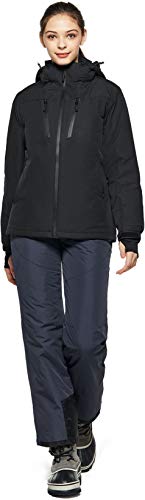 Tsla Women's Winter Ski Jacket, Waterproof Warm Insulated Snow Coats, Cold Weather Windproof Snowboard Jacket With Hood, Multipocket Jacket Black, X-Large #TOP4