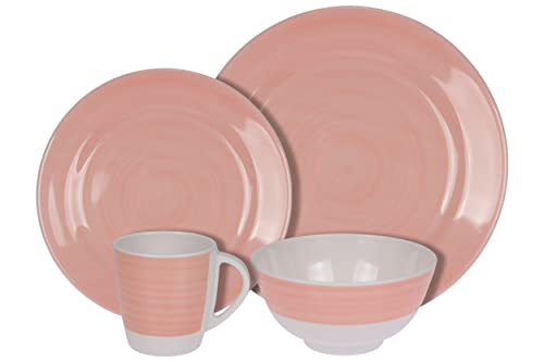 HEKERS Vajilla de 100 % melamina, color marfil y rosa, redonda, juego de 16 piezas, para 4 personas, apto para lavavajillas Cover