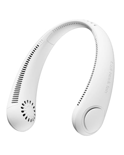 Image of Portable Neck Fan, Rechargeable, 3 Speed Settings, 62mm Airflow, Adjustable Design, White