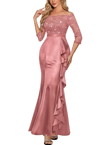 MISSMAY Women's Sexy Off Shoulder Floral Lace Formal Wedding Party