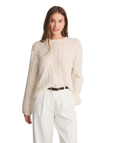 NAADAM, Lightweight 100% Cashmere Cable Oversized Crewneck Sweater, White, S