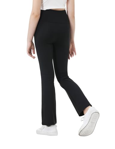 Girls Flare Leggings High Waisted Flare Pants with Pockets Bootcut Black Bell Bottoms Stretchy V-Cross 5-16 Years2