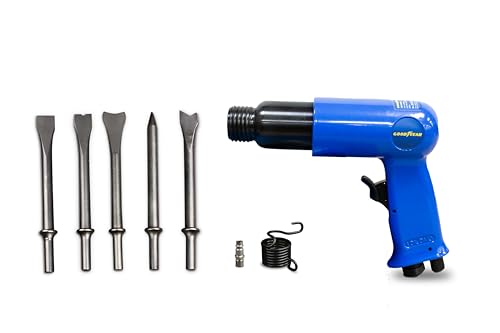 Goodyear - Martillo Neumático Percutor, Complemento para Compresor, 141 l/min, Carrera 66 mm, soplado 350 bpm, 5 cinceles (plano, punzón cónico, cortador de soldadura, recortador de chapa, cortado)