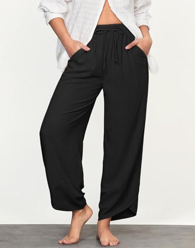 Womens Casual Wide Leg Pants High Waisted Baggy Sweatpants Summer Cropped Harem Pants with Pockets2