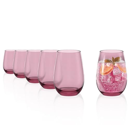 Stölzle Lausitz Vasos de Agua Elements Lila Juego de 6 – 465 ml Vasos de Cristal para Agua Zumo y Cócteles – Vasos Elegantes Resistentes a Golpes y Aptos para Lavavajillas – Decoración Moderna