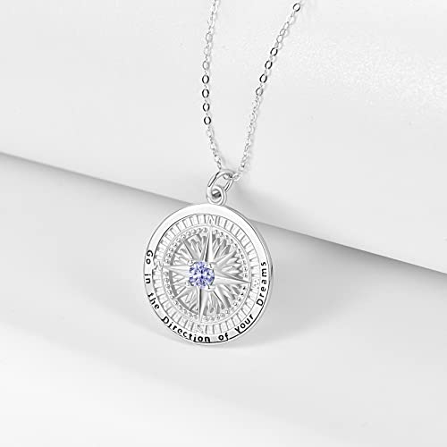 KINGWHYTE Graduation Gifts Birthstone Necklace for Women 925 Sterling Silver Compass Pendant Go in the Direction of your Dream Travel Jewelry Birthday Gift for Her4