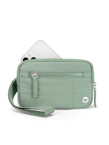 Stylish WESTBRONCO Quilted RFID Wristlet Wallet for Women - Compact Nylon Organizer with 3 Zippered Compartments (Green)