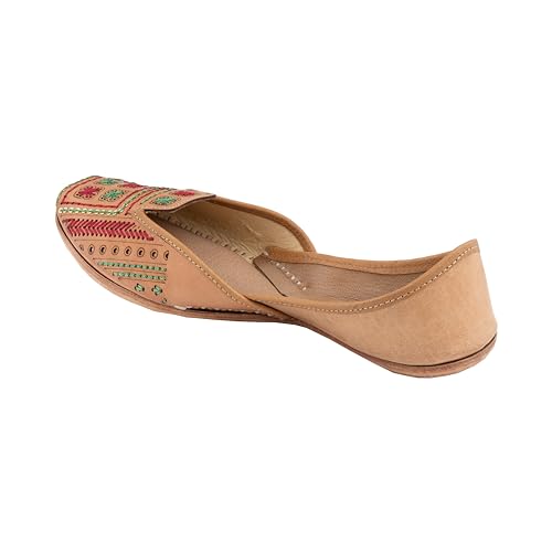 Image of KORAKARI Women's Traditional Ethnic Amber Punjabi Jutti, Leather Flat Comfortable Mojaris for Girls