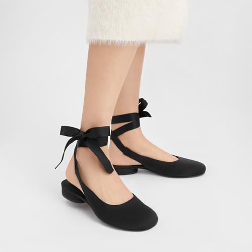 XYD Women Ankle Strappy Cute Round Toe Flat Lace Up Chunky Low Heel Dressy Comfort Slingback Shoes4