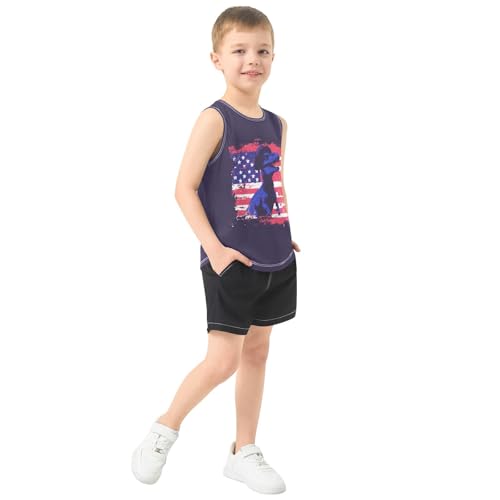Boys Tank Top Shirts Retro Dinosaur American Flag Sleeveless T-Shirts Crew Neck for Kids Clothing Children4
