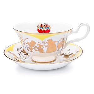 The English Ladies Co Disney Alice in Wonderland Tweedledum and Tweedledee Cup and Saucer, Fine Bone China, 7.5 × 15 × 15 cm, Multicolor