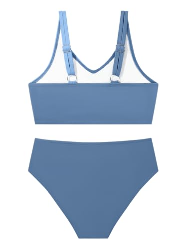 Image of Girls Swimsuit 2 Piece Bikini Set Swimwear Solid Color Bathing Suit 9-16T | Tropical Floral, Criss Cross, for Teen & Preteen