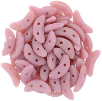 24 pcs CzechMates Crescent 2-Hole Slim Glass Beads 3 x 10 mm Matte Coral Pink