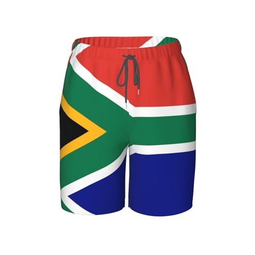 South African Flag Youth Beach Pants, Soft and Breathable, with Drawstring Waist, Suitable for Sports and Leisure.