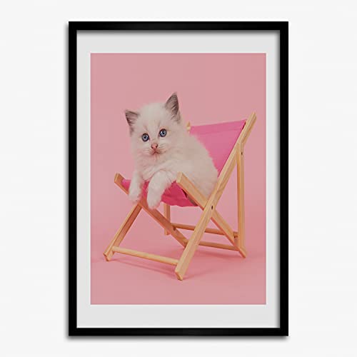 Cadre en bois MDF Tulup 50x70 cm moderne avec affiche chat sur un transat