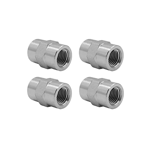 Image of (4-PACK) 5000-02-02 Hydraulic Hose Adapter Fitting 1 /8 inch Female (1 /8-27 NPTF) x 1 /8 inch Female (1 /8-27 NPTF) SAE Straight Pipe Joints Connector Carbon Steel