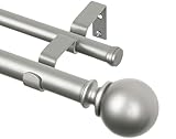 KAMANINA 2,5 cm Doppel-Gardinenstange 91,4 bis 183,9 cm, Antik-Silber-Gardinenstangen für Fenster, 71,1 cm bis 121,9 cm, Teleskopstange für Schlafzimmer, doppelte Gardinenstange mit runden Endstücken