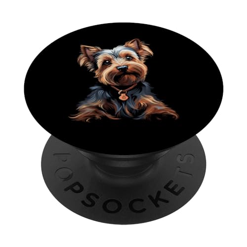 Yorkie dog dogs pet walking master PopSockets Swappable PopGrip, Black