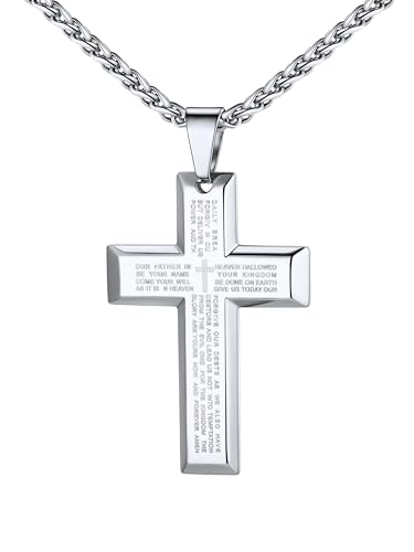 Image of U7 Cross Necklace for Men, Stainless Steel Silver Black Gold Mens Cross Necklace, 22-24 Inches