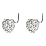 Niaspi 20G L-Shaped Heart Nose Rings for Women Rhinestone Small Hearts Nostril Studs Rings Screws Nose Fashion Body Piercing Jewelry (Silver)
