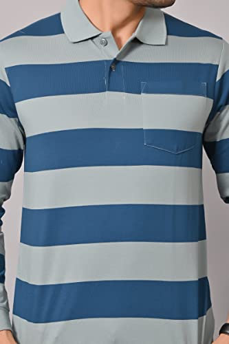 Image of ARBOUR Men Polo Neck Stripes Pocket Full Sleeves T-Shirt