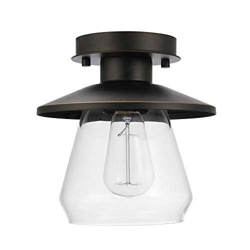 Globe Electric 64846 Nate Light Semi-Flush Mount, Oil Rubbed Bronze with Clear Glass Shade, 8"