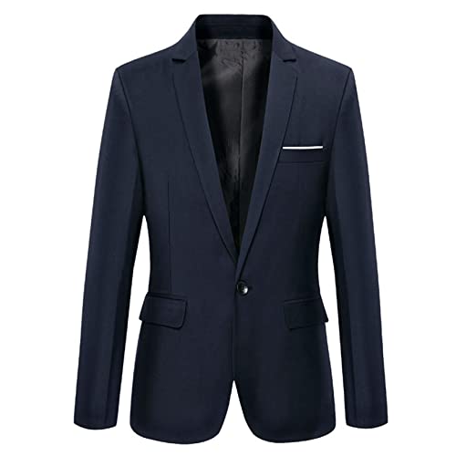 Blazer masculino casual de caimento justo, um botão, manga comprida, Azul escuro, XX-Large