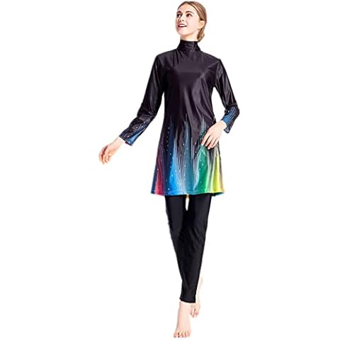 CaptainSwim Women Modest Muslim Swimsuit Full Coverage Swimwear Islamic Hijab Ladies Beachwear Swimming Burkini Swim Suit (2XL) Black Cover