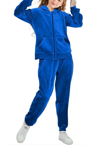 Girls Velour Tracksuit Sweatsuits Set 2 Piece Outfits Zip Up Hoodies and Pants Sportswear Jogging Suit