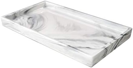Ceramic Vanity Tray,Marble Decor Ceramic Bathroom Counter Tray Jewelry Dish Bathroom Vanity Organizer Perfume Tray Jewelry Plate Holder for Tissues, Candles, Soap, Towel, Plant,etc,White,Medium Size