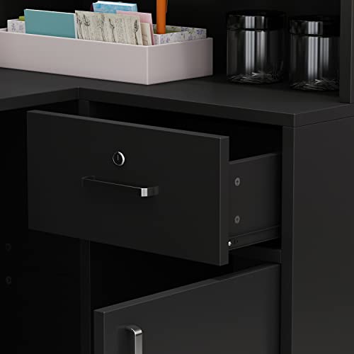 Aiegle L-Shaped Reception Desk Counter Table With Lockable Drawers & Storage Shelves, Private Workstation For Salon Reception Room Checkout Office, Black (55.9" L X 32.3" W X 48.4" H) #TOP5