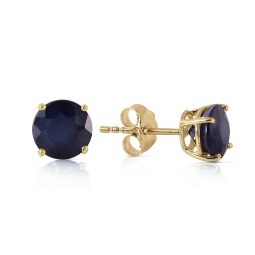 1.0 Carat 14K Solid Yellow Gold Round Natural Blue Sapphire Earrings with Push Back