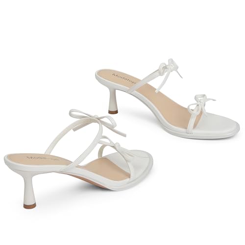 Image of Modatope Two Strap Heeled Sandals for Women Kitten Heel Rounded Toe Heels Women Slip on Open Toe Sandals