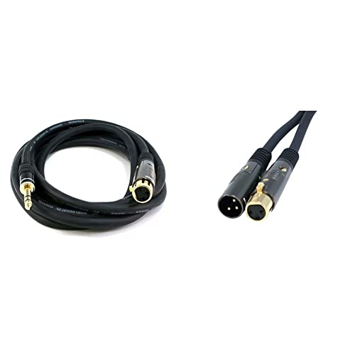 Image of Monoprice 104770 10-Feet Premier Series XLR Female to 1 /4-Inch TRS Male 16AWG Cable Black & XLR Male to XLR Female Cable - 10 Feet - Black, 16AWG, Gold Plated - Premier Series