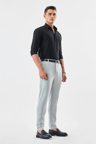 Image of SNITCH Men Formal Trousers | Tailored Pleated Design with Regular Fit & Smooth Texture | Premium Polyester Blend for Office, Meetings & Special Occasions